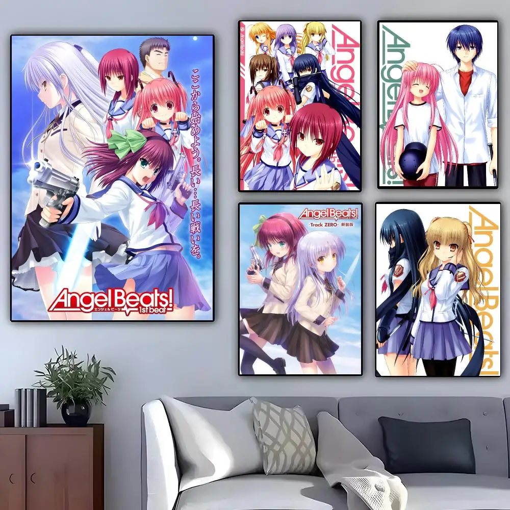 Anime Angel Beats Poster Self-adhesive Art Waterproof Paper Sticker Coffee House Bar Room Wall Decor