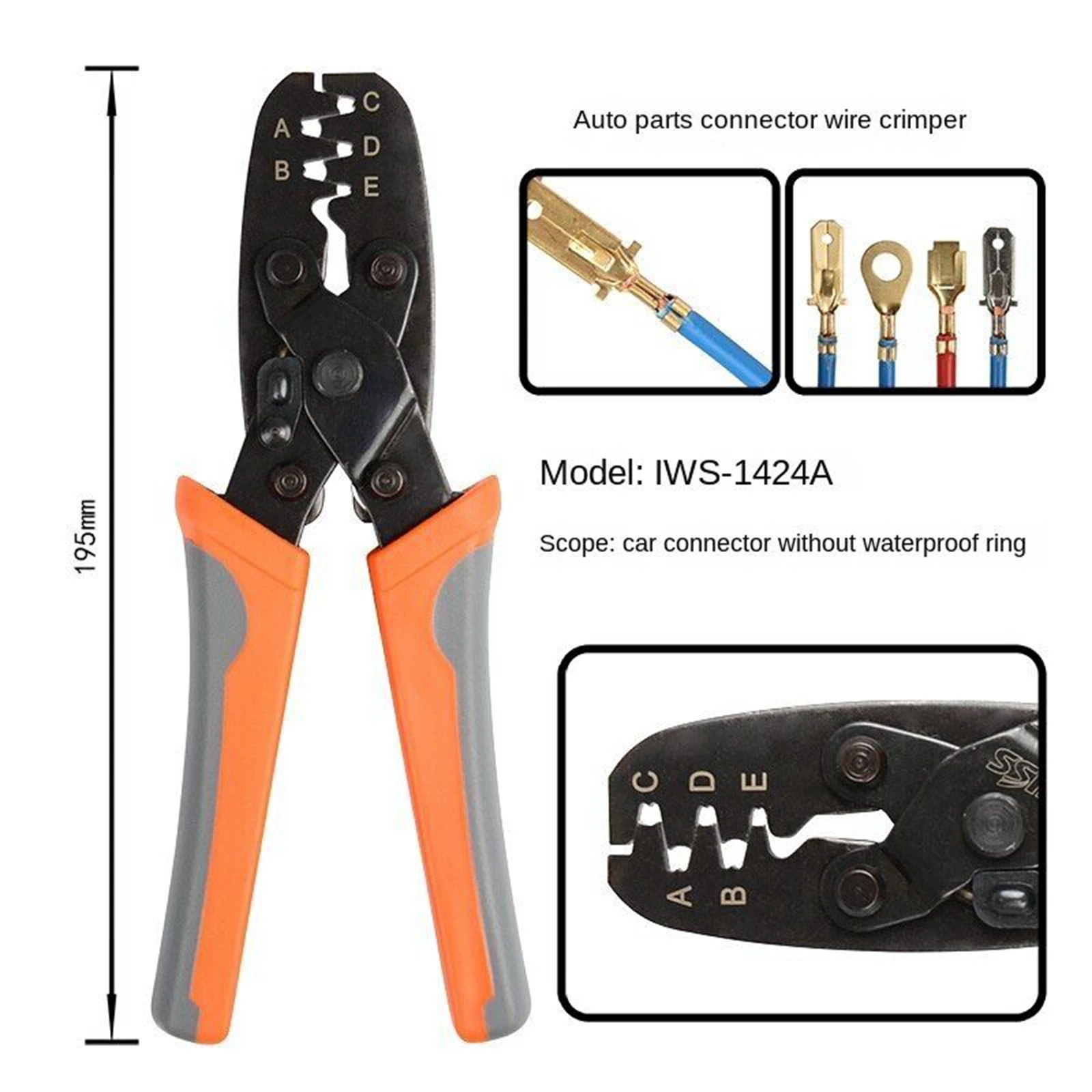 IWISS Non Insulated Open Barrel Terminal Crimp Tool Wire Crimper IWS-1424A Orange