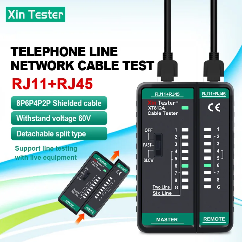 Xin Tester Cable Test Network RJ11 RJ45 Dual-use Tester LED Status Display NC/HDMI Repair Telephone Line Finder Detector XT812A