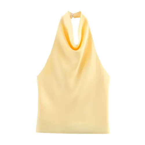 Imagen 2 del producto Zevity 2025 mujeres Chic Color sólido sin mangas suave al tacto Halter Camis tanque señora espalda descubierta verano playa camisa blusa Tops LS9365