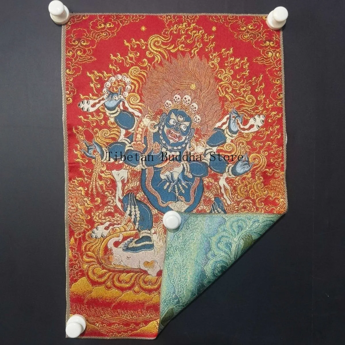 Tangka Embroidery Six-Armed Mahakala 40x60cm Woven Fabric Wall Art