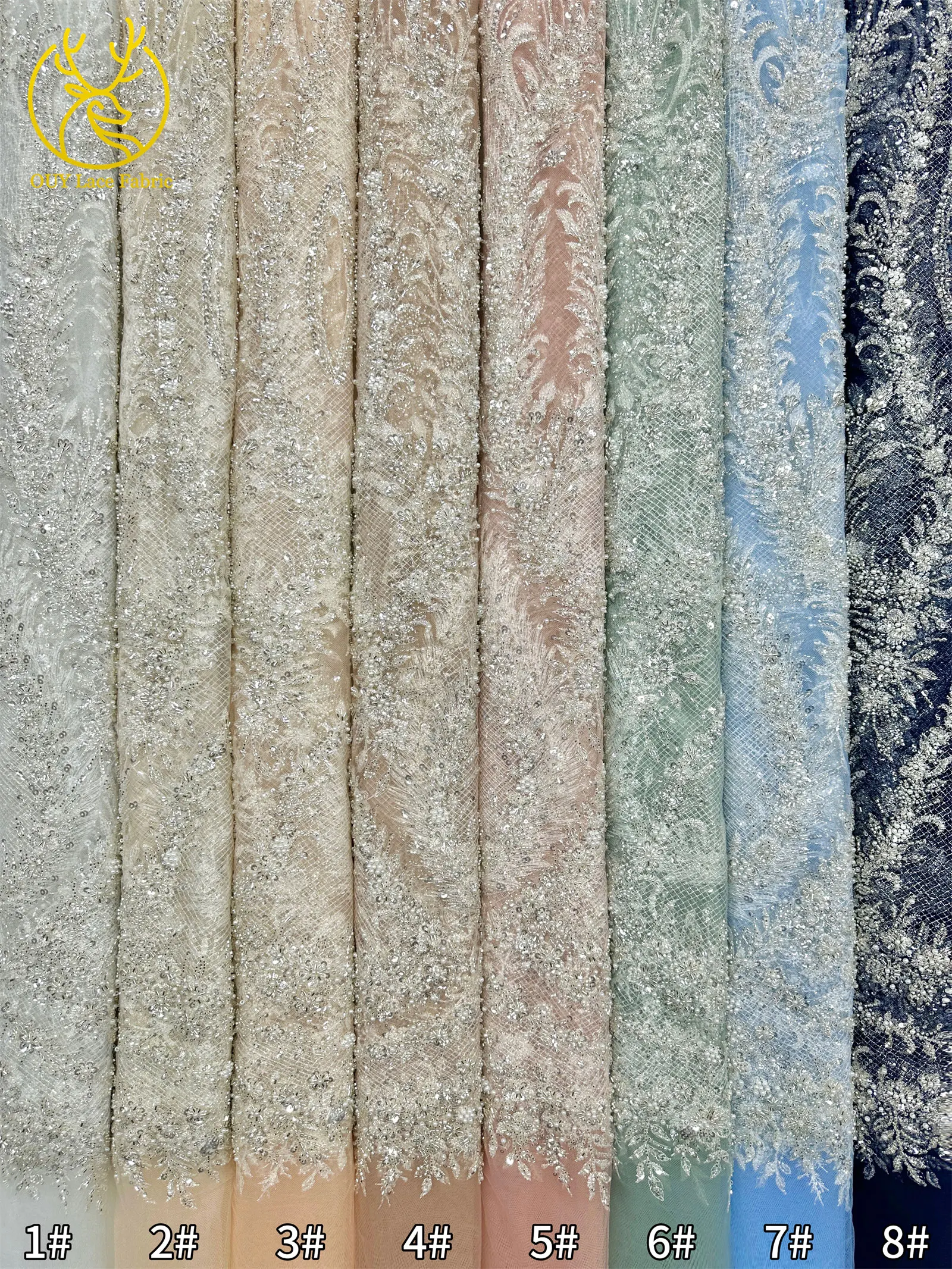 Modischer nigerianischer Brautkleidstoff mit Perlen und Spitze, 2026 neues Design, französische Netzspitze, afrikanischer Pailletten-Spitzenstoff für Hochzeitskleider zum Nähen – Detail 3