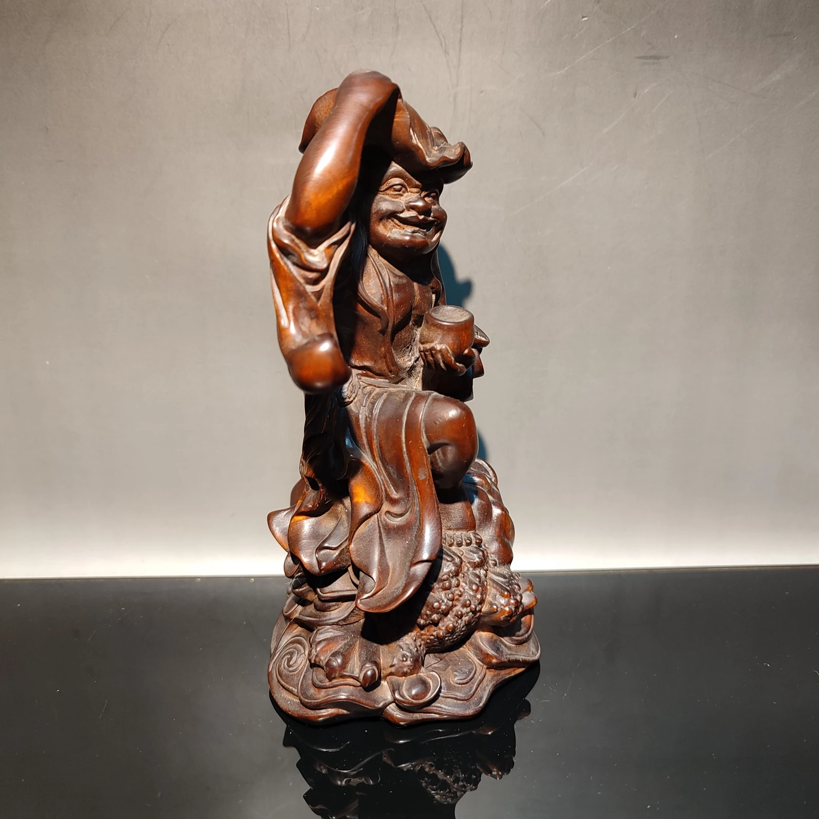 China boxwood wood carving wooden buddha statue figures lotus frog Golden Toad decorative sculpture home decor