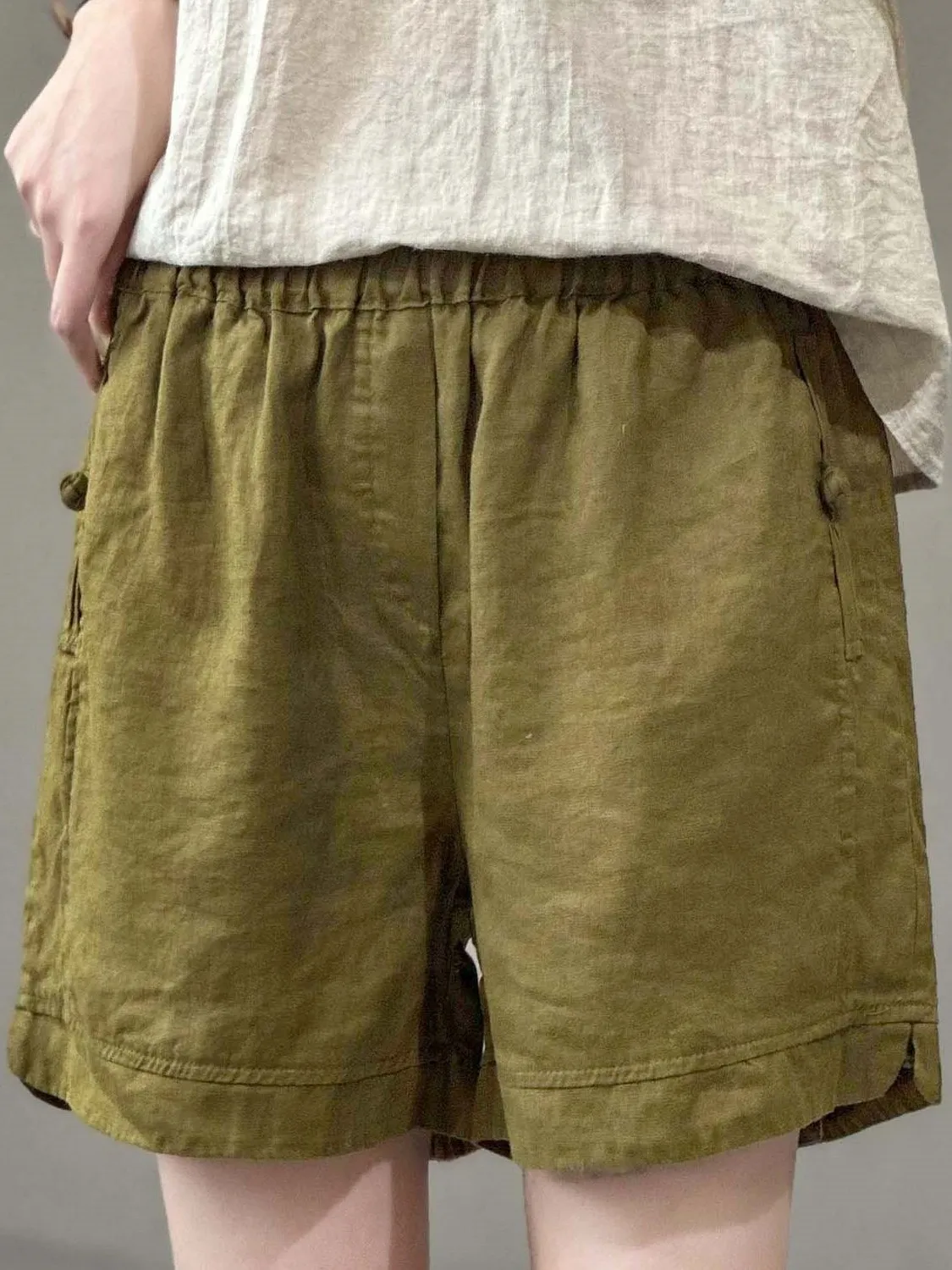 Lâche coton lin décontracté orts femmes taille élastique ket jambe droite pantalon Vintage Sle été Faion dames vêtements