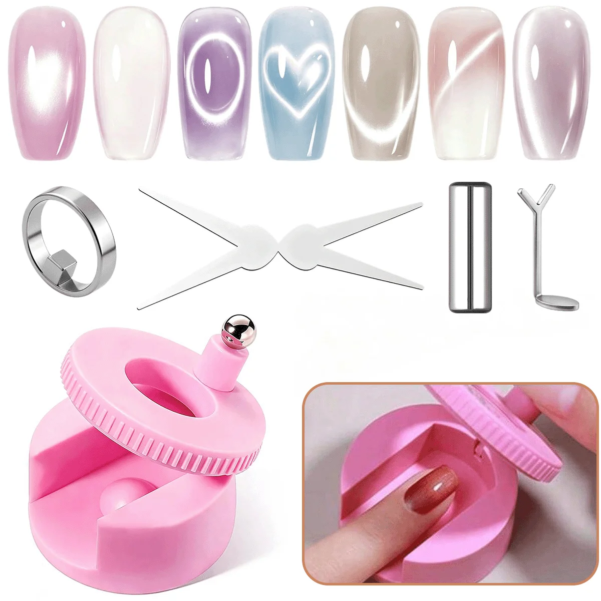 Conjunto de 5 ímãs para unhas efeito olho de gato, ferramentas magnéticas de múltiplas formas para efeitos de ponta francesa em formato de coração, ma