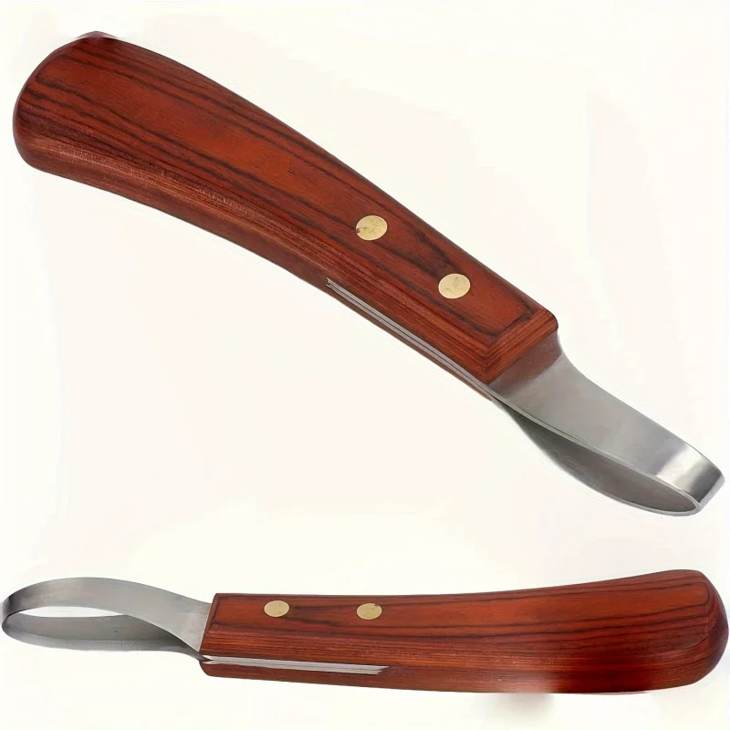 Cuchillo de herradura profesional |   Herramienta para recortar pezuñas de doble filo, hoja de acero inoxidable con mango de madera para el cuidado de la pezuña y la extremidad