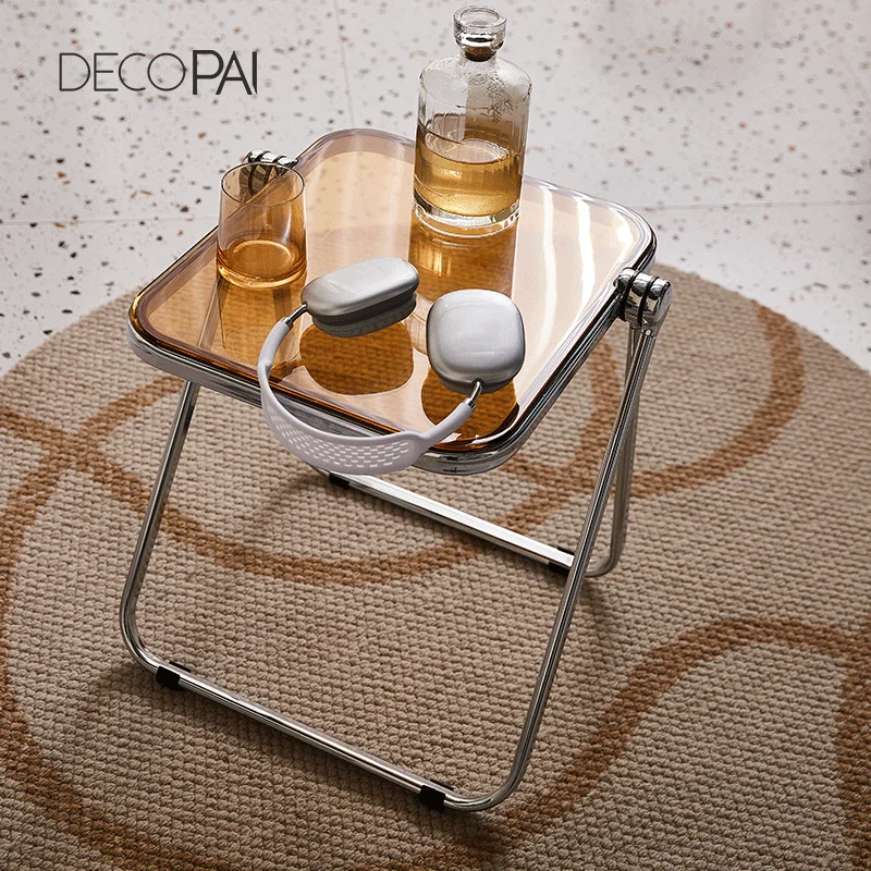 

modern design classic tea table coffee side table colorful folding PC plastic clear transparent chrome frame table living room