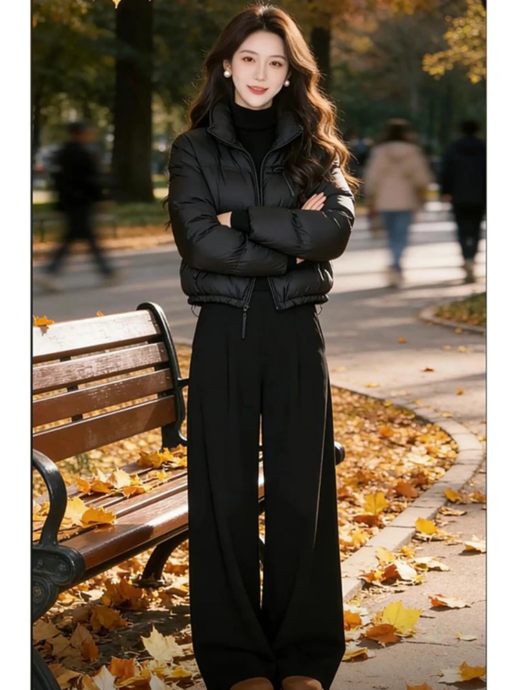 

Korean Style Black Stand Collar Loose Fit Cotton Jacket Women's Winter New Arrival Slimming Short Size Outerwear Coat