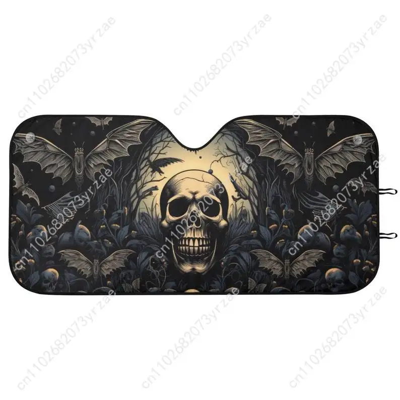 

Skull Bats Spooky Car Sun Shade Good Heat Insulation Effect Windshield Sunshade Portable Waterproof Easy Clean Car Accessory