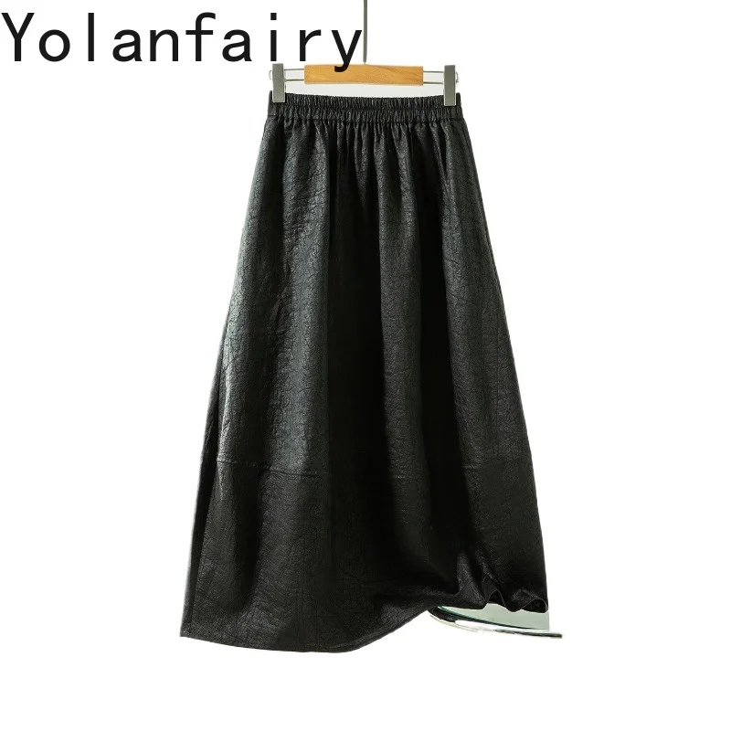 YOLANFAIRY Luxury 100% Natural Mulberry Silk Skirts for Women 2026 Summer Korean Black Bud Skirt Long Woman Elastic Waist Skirts