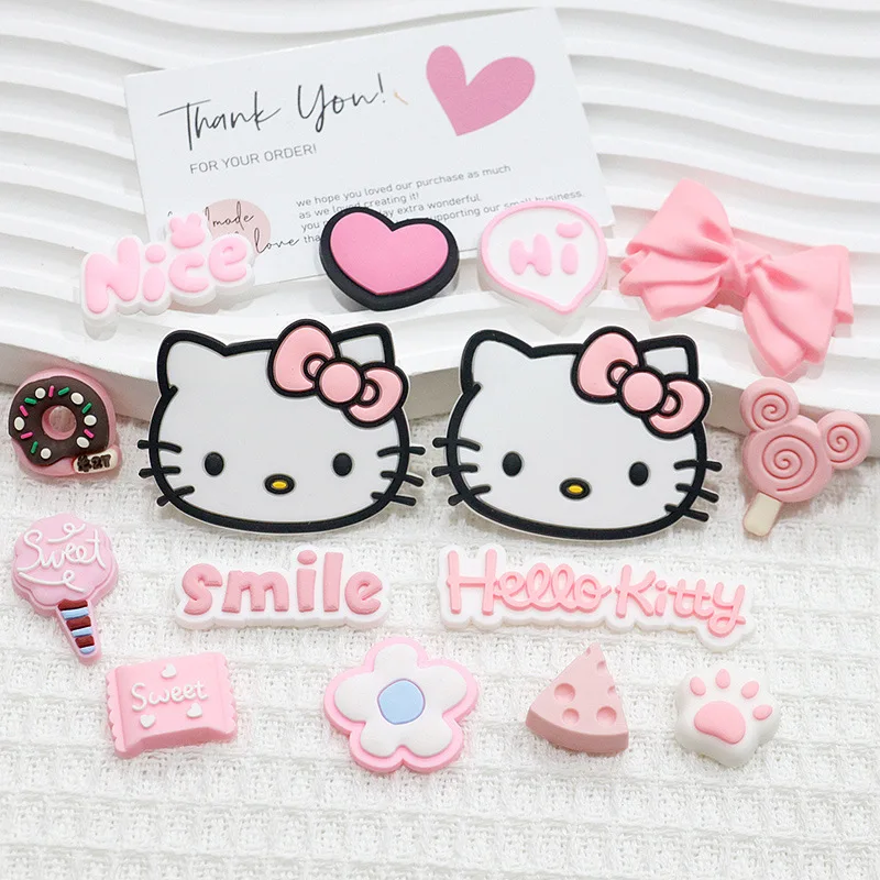 

MINIISO 1-15PCS Cute Pink PVC Hello Kitty Charm Shoes Accessories Clogs Sandals Hole Shoes DIY Decoration Children's Party Gifts