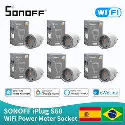 SONOFF Energy Monitoring WiFi Smart Plug S60 IPlug Swicth EU FR 4000W Work With Alexa Alice Smartthings Google Home Assistant