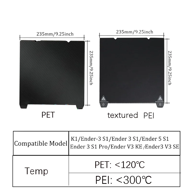 

ENERGETIC PET PEI Build Plate for K1,Ender V3 SE/KE, Ender-3 S1 Double Sided Spring Steel Smoot PET/PEO+Textured PEI Sheet 235mm