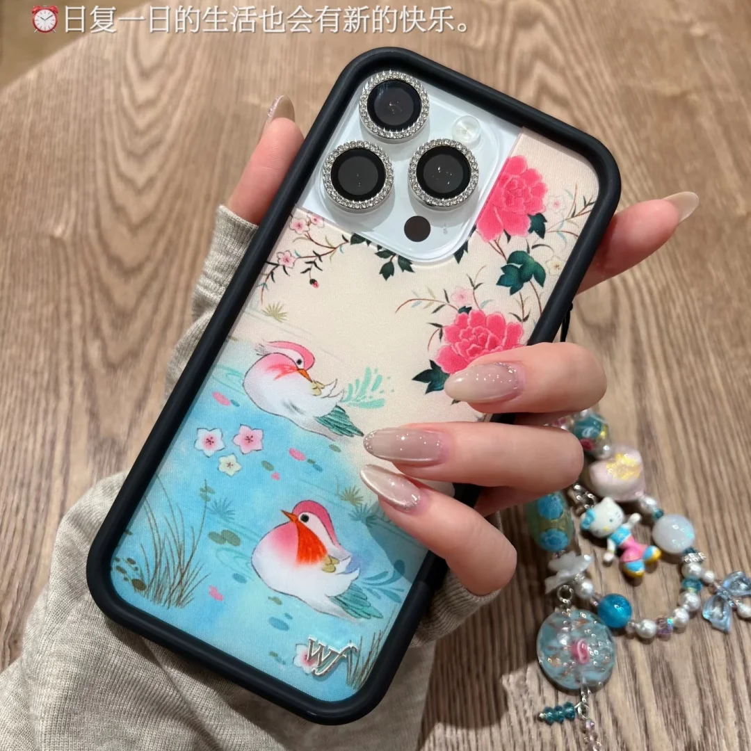 Funda para Teléfono con Diseño de Pato Mandarín de la Laguna de los Amantes de las Flores Silvestres para iPhone 16 15 14 13 12 17 Pro Max Plus Air Rose LOVE Lake WF