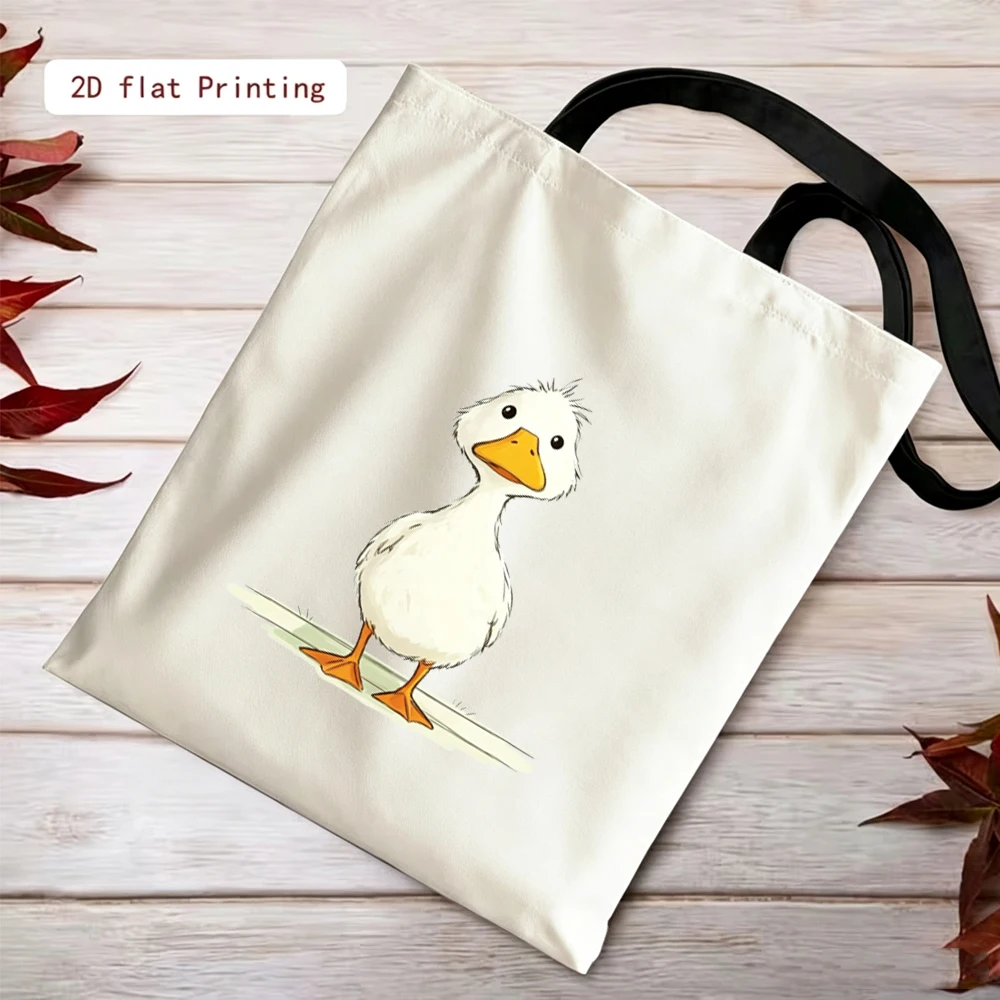Fashionable and Cute Vertical Duck Design Tote Bag, Bright 2D Printed Reusable Tote Bag, Spacious Shoulder Tote Bag, Suitable for Work, Shopping, and Holiday Gifts, Multifunctional Everyday Tote Bag
