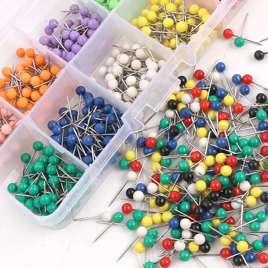 

1000Pcs 1/8Inch Map Push Pins Thumb Tacks Round Head Steel Needlepoint Tacks Cork Boards Picture Hanging for Home Office 10Color