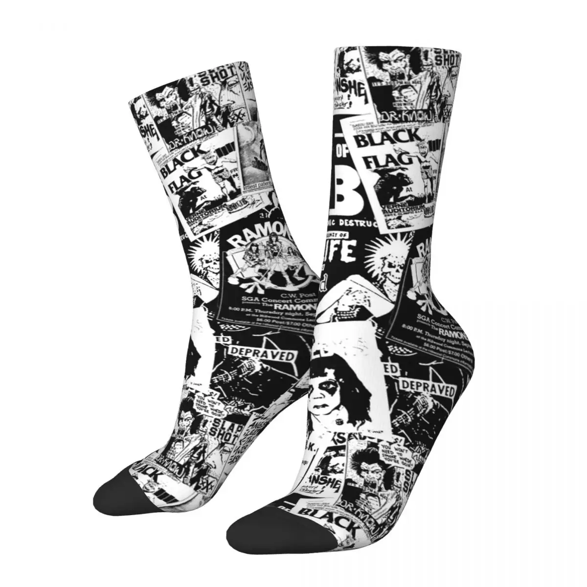 

Punk Rock Music Concert Flyers Collage Socks Harajuku High Quality Stockings All Season Long Socks for Unisex Birthday Present