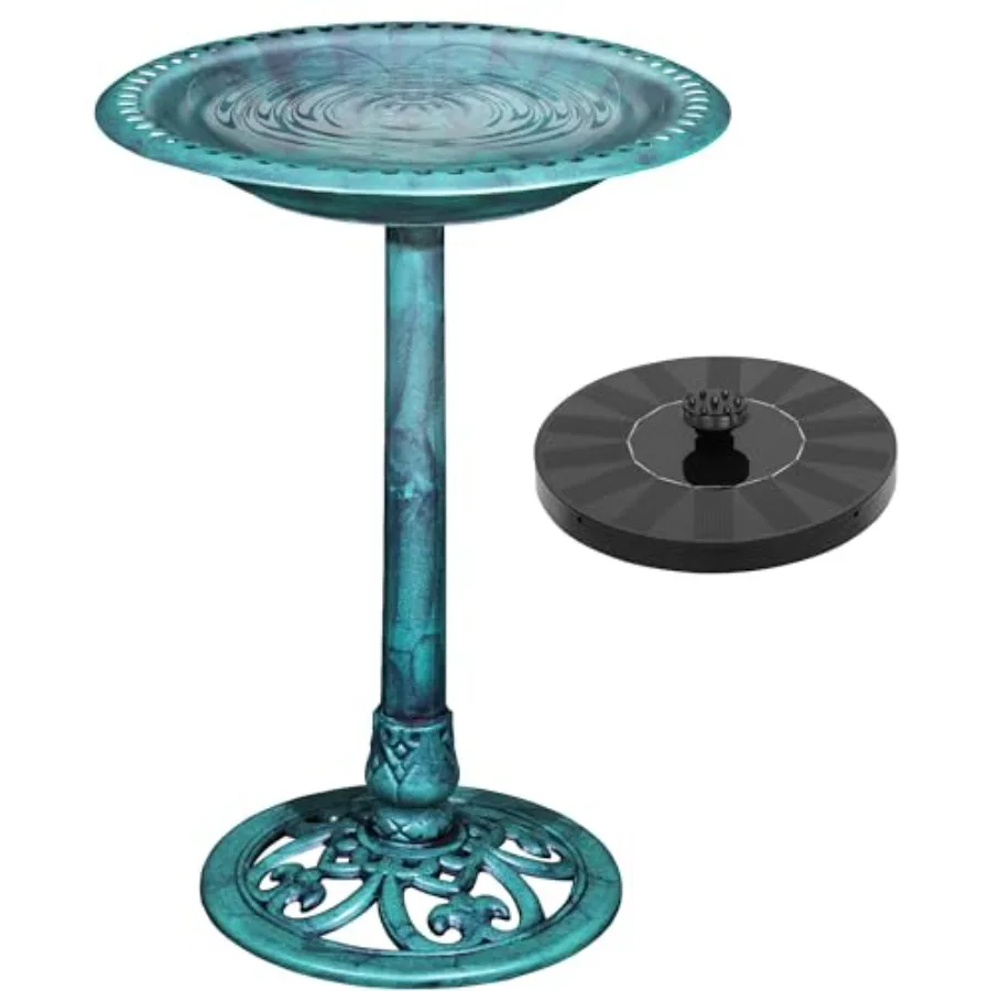 

28" Pedestal Outdoor Bird Bath with Solar Powered Fountain for Outside, Vintage Polyresin Lightweight Antique, Yard/Garden Deco