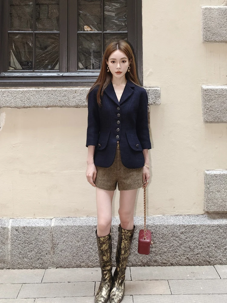 

SMOL винтажный двухцветный облегающий длинный све женский топ Jaet, осенний элегантный топ из смеси хлопка из полиэстера, застежка на пуговицы