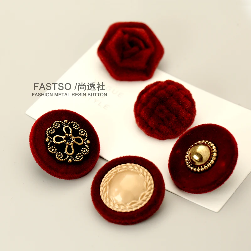 Ankora Red Autumn Winter Clothes Button Flocking Rose Velvet Plant Fluff Button Fashion Coat Knitwear Sweater Decor Buttons 6pcs