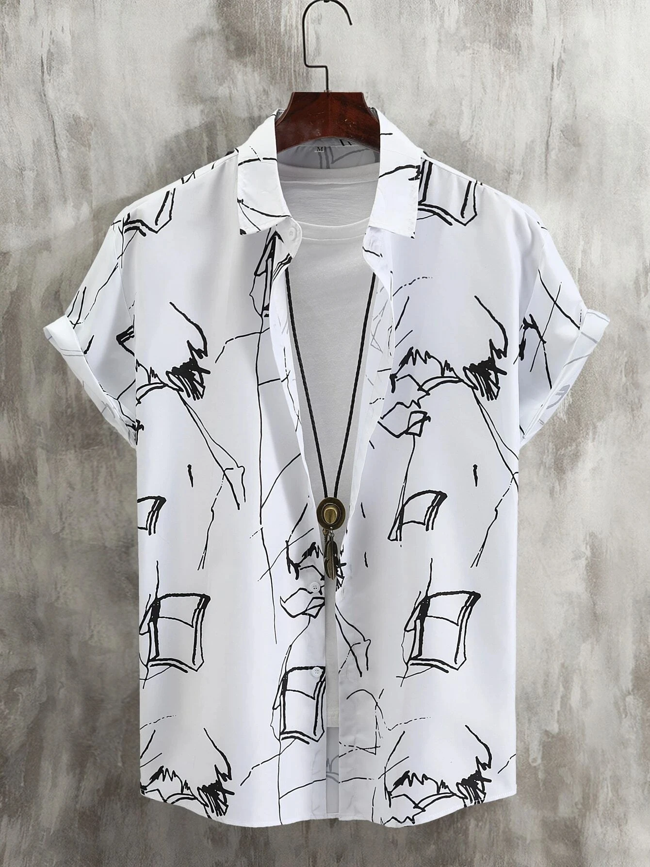 Line Drawing Design Graffiti Men Women Shirt Print Design Short Sleeve Shirt Fashion Button Short Sleeve Top