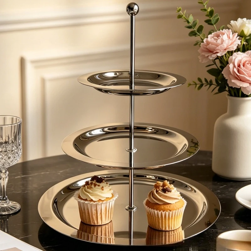 Stainless Steel Multi-tiered Cake Stand, Dessert Table Decor Ornament, Afternoon Tea Pastry Holder for Baking & Buffet Party