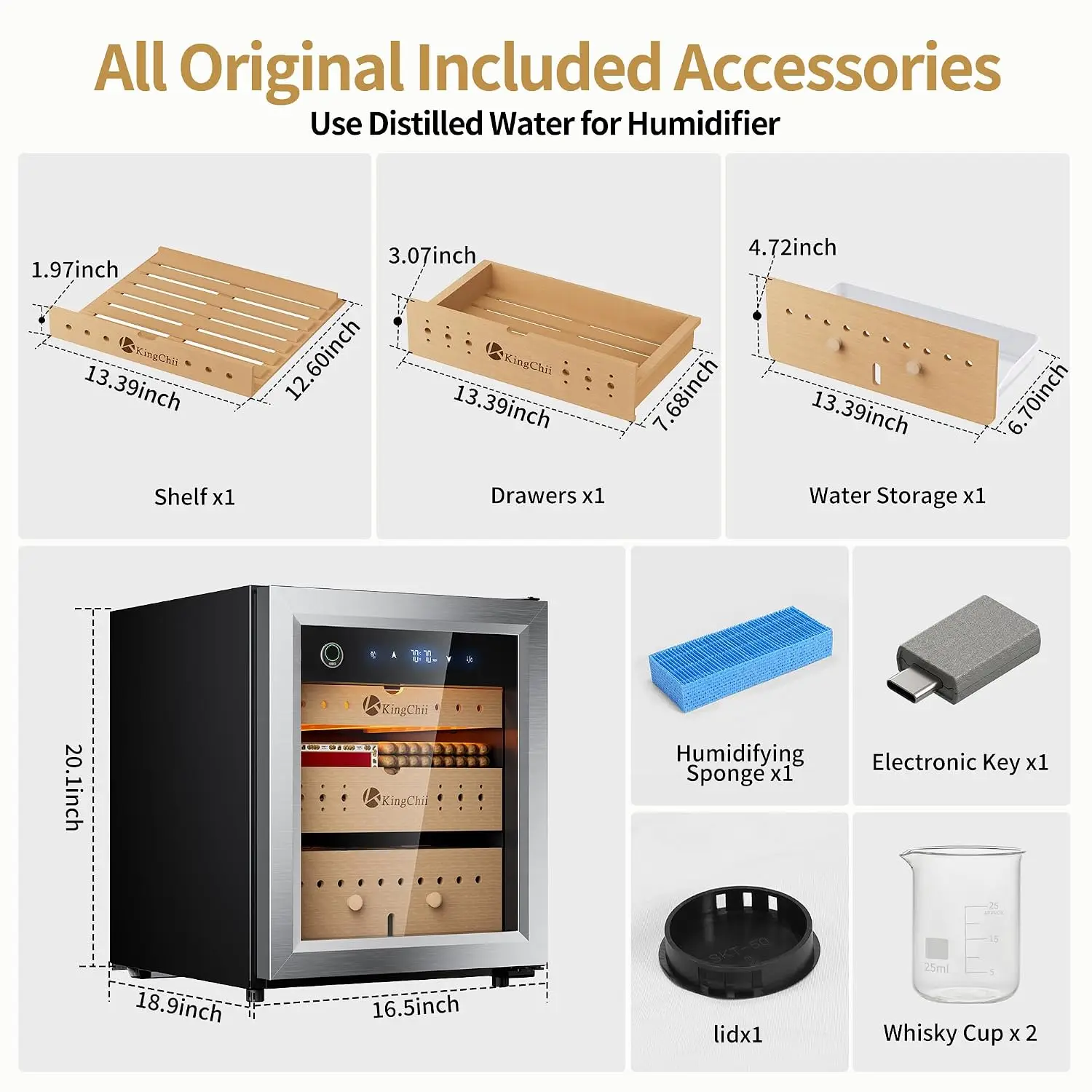 Pro 50L Electric Compression Cigar Humidor, Temperature & Humidity Control Cabinet, Built-in Fingerprint Lock with, Customized