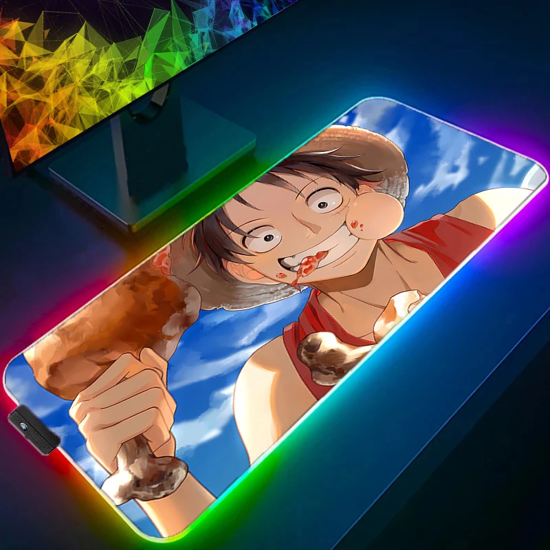 RGB LED Mouse Pad Office Desk Mat Rubber Keyboard Pad One Piece Luffy Computer Game Mousepad PC Accessories Mouse Mat Tablet Pad