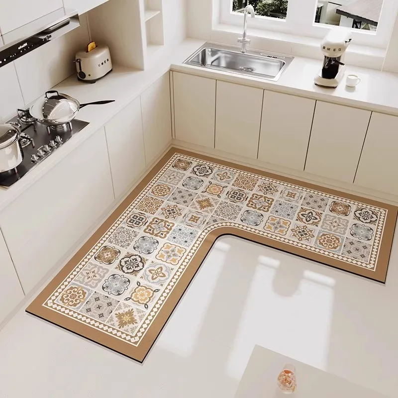 Diatom Mud L-shaped Kitchen Floor Mat, Modern Minimalist Style，absorbent, Anti Slip, Oil Absorption, Dirt Resistant Foot Mats