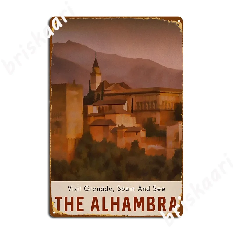 Alhambra Travel Poster Granada Spain Poster Metal Plaque Club Home Poster Design Home Tin Sign Poster