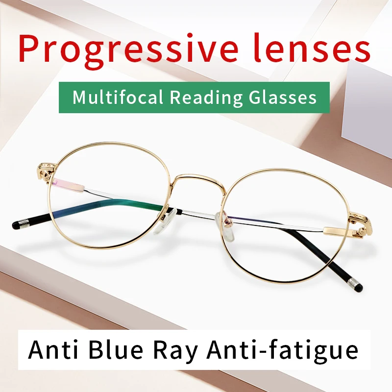 

Progressive Multifocal Reading Glasses for Women, Zero Magnification on Top Lens,Anti Blue Light Resin Lens Fetro Oval Glasses
