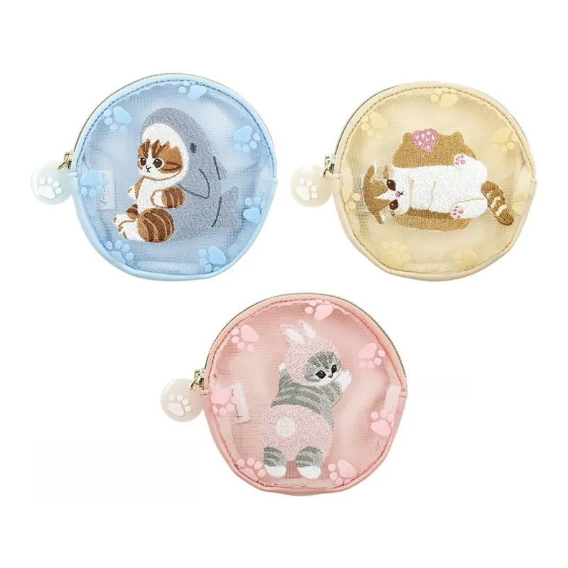 Mofusand Two-Dimensional Mini Coin Purse for Boys and Girls Earphone Storage Bag Creativity Embroidered Transparent Mesh Bag view 6
