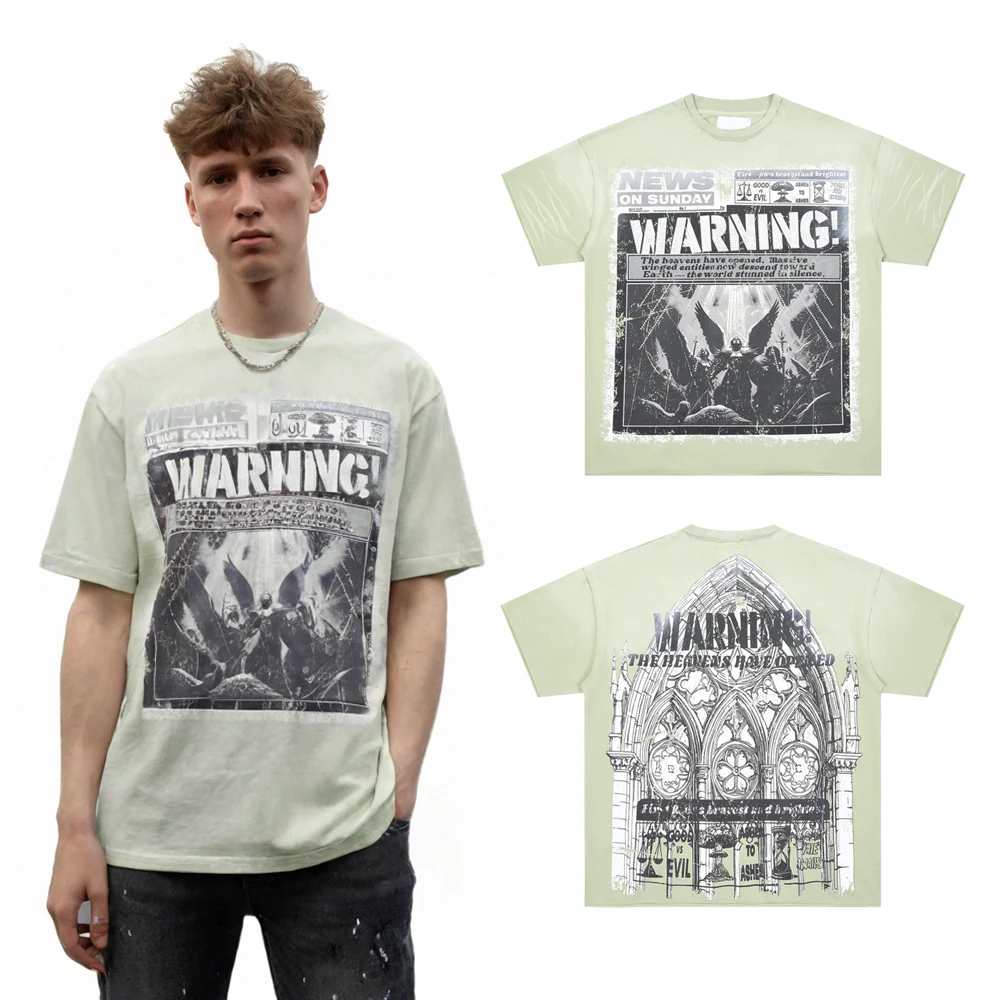 Summer Clothing Man Saint Graphic T Shirts with Rhinestones Hiphop Street Style Cotton Casual Retro Streetwear Short Sleeve Tees