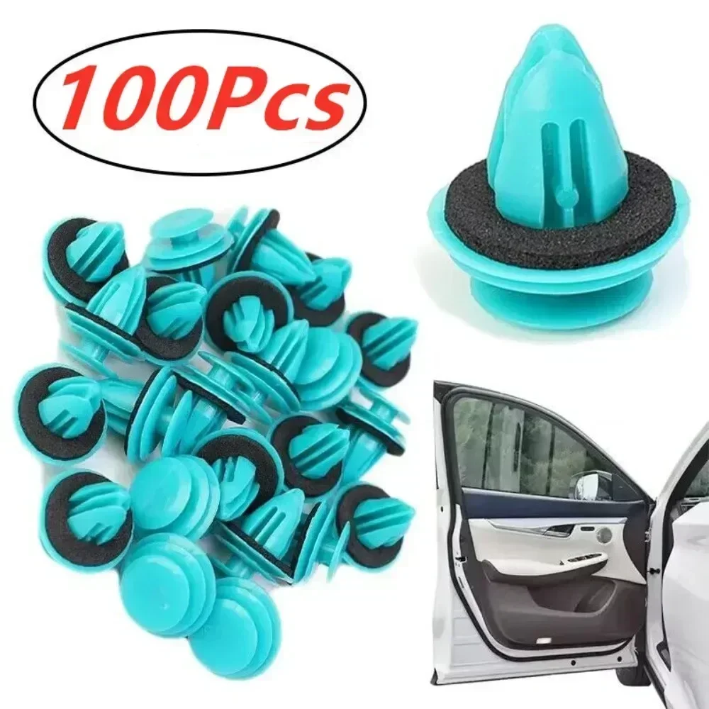 20/100PCS Car Door Panel Clips Green Plastic Automotive Truck Bumpers Door Trim Fasteners with Sponge Cushion Shockproof Parts