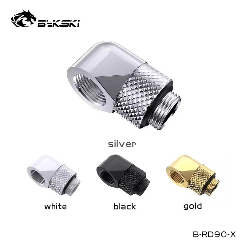 Bykski  90 Angled 360 Rotary Adapter Elbow Computer Water Cooling Hard Tube Fittings,Silver,Black,Gold,White,G1/4 