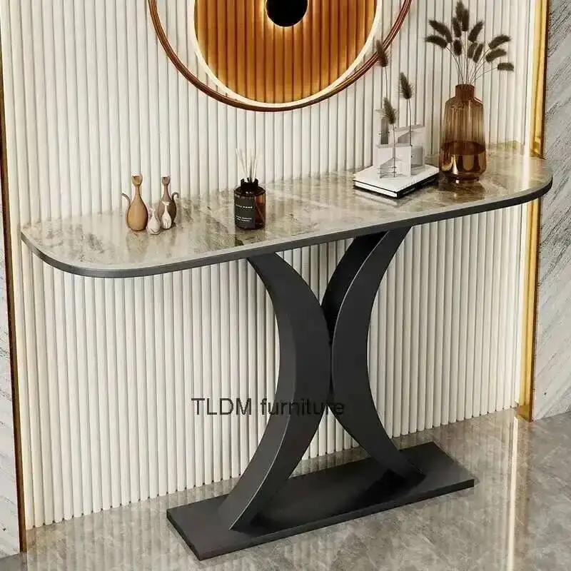 

Hallway Italian Light Luxury Slate Console Table Living Room Furniture Entrance Console Decoration Table Iron Entryway Table Z