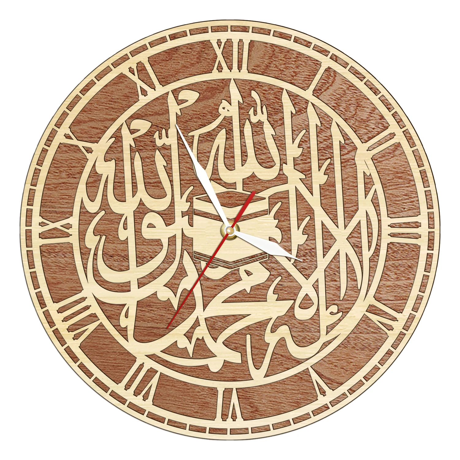 

Natural Wood Arabic Calligraphy Wall Clock Rustic Decorative Carved Wooden Wall Clock for Islamic Home Prayer Room Mosque Decor