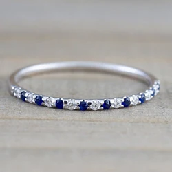 Huitan Blue/Red CZ Women Rings Minimalist Thin Rings Vintage Lady's Finger Accessories for Party Daily Wear Versatile Jewelry