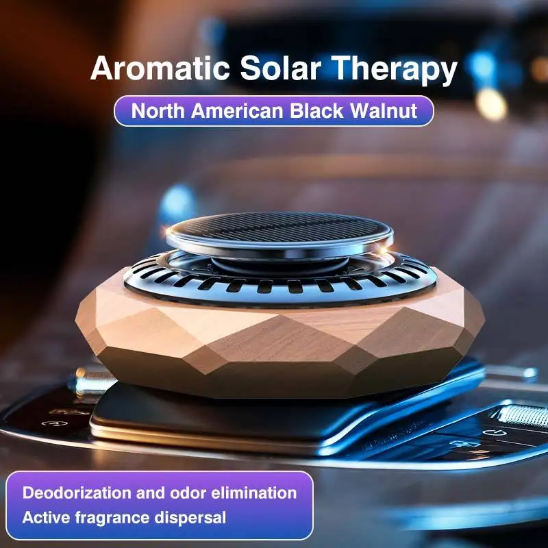 

New Luxury Solid Wood Solar Aromatherapy Rotatable with Light Car Perfume Wood Air Freshener Car Internal Accessories