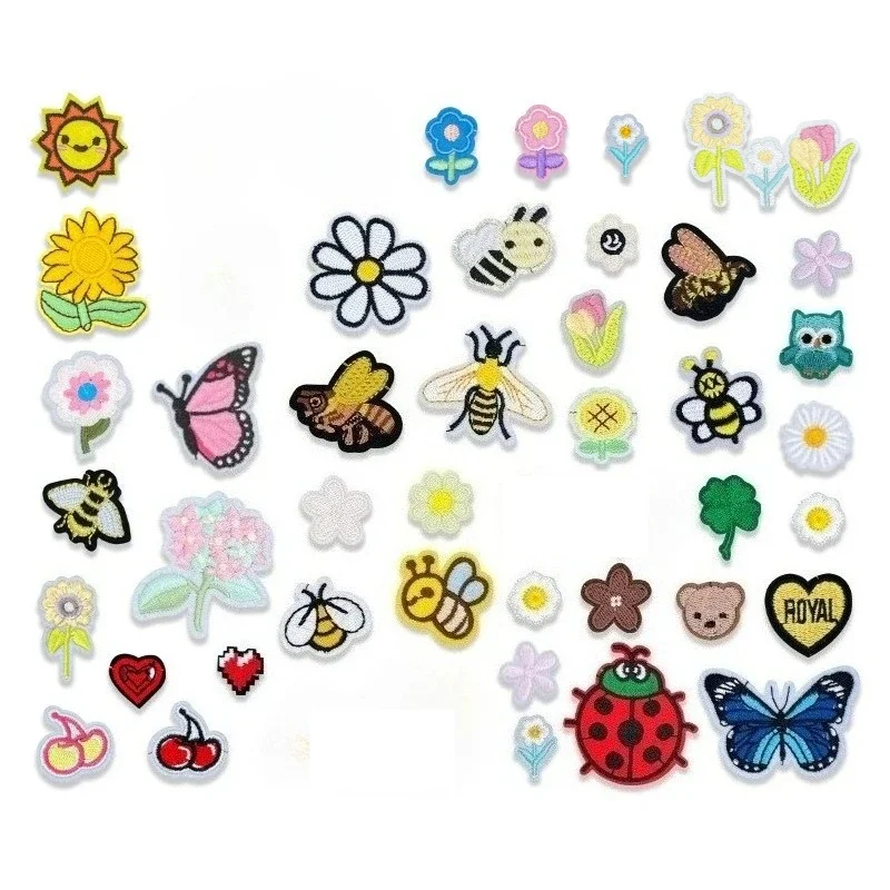 Cute Colorful Sunflower Butterfly Bee Ladybug Embroidered Patches, Self Adhesive Iron on Appliques for DIY Clothing Bags Hats