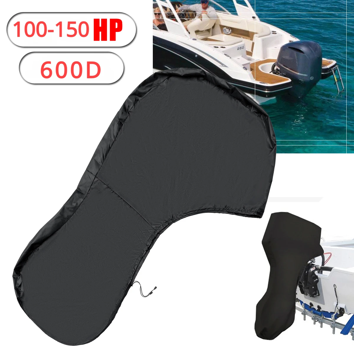 

Waterproof Black 600D Full Outboard Engine Boat Motor Cover Fit Up To 100-150 HP Motor