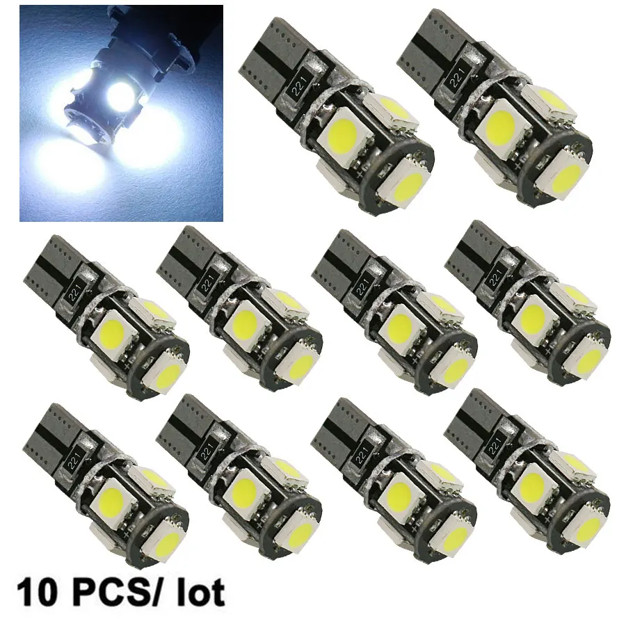 10PCS W5W T10 LED Bulbs Canbus 5050 5SMD 12V 6000K 194 168 LED Car Interior Map Dome Lights Parking Light Auto Signal Lamp Warm