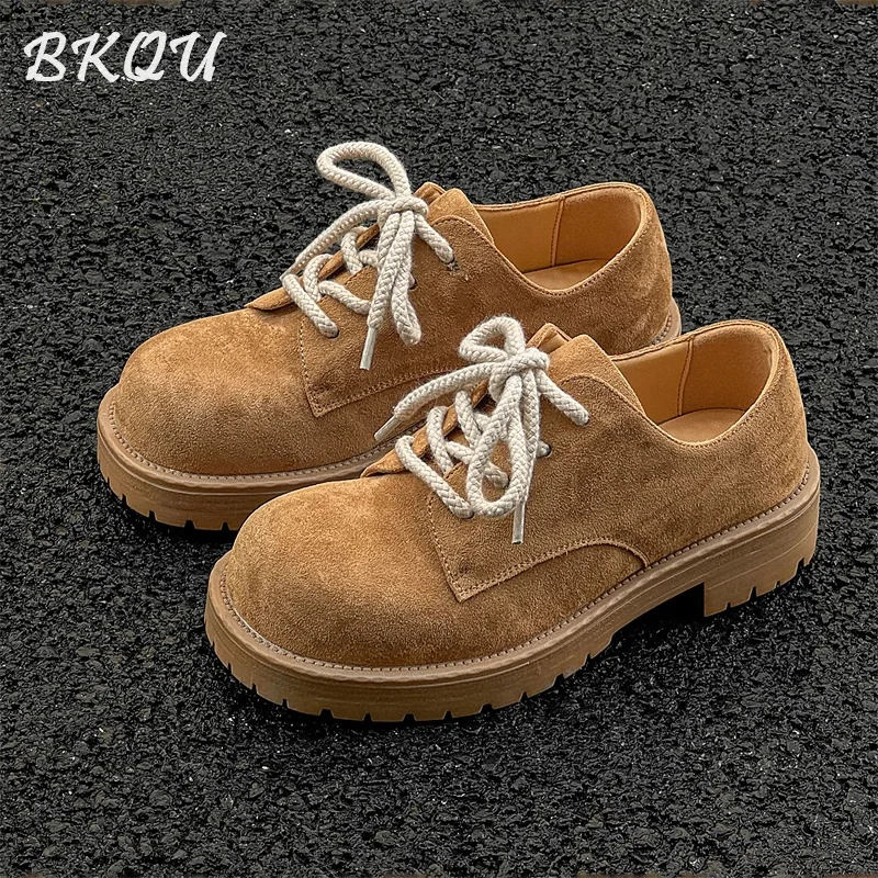 

BKQU Vintage Derby Shoes for Men - 2025 Autumn Thick-soled Workwear Trendy Casual Multi-purpose Low-top Brown Boots