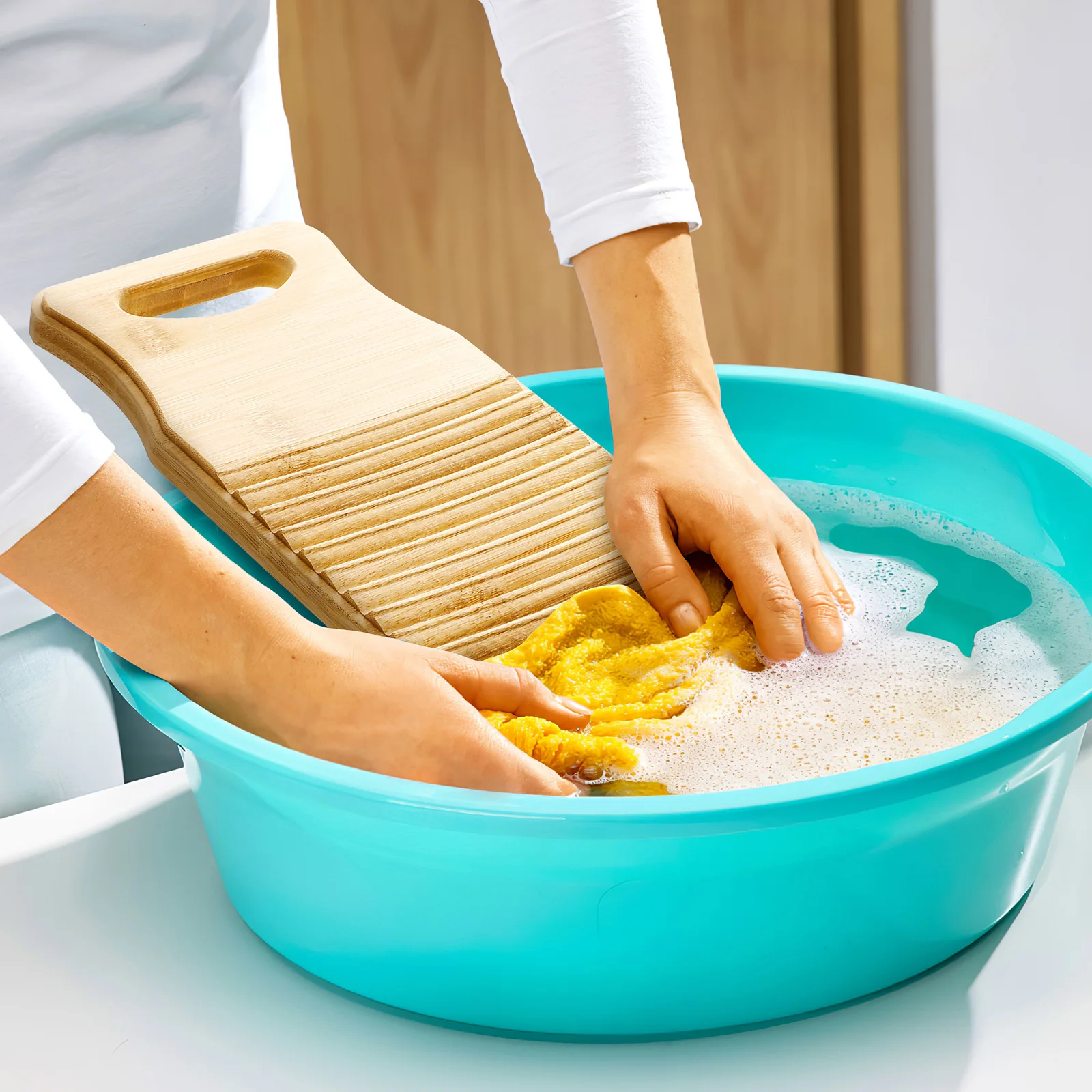 

Bamboo Washboard Laundry Hand Wash Board for Clothes Underwear Socks Shirts Travel Camping Cleaning Supplies