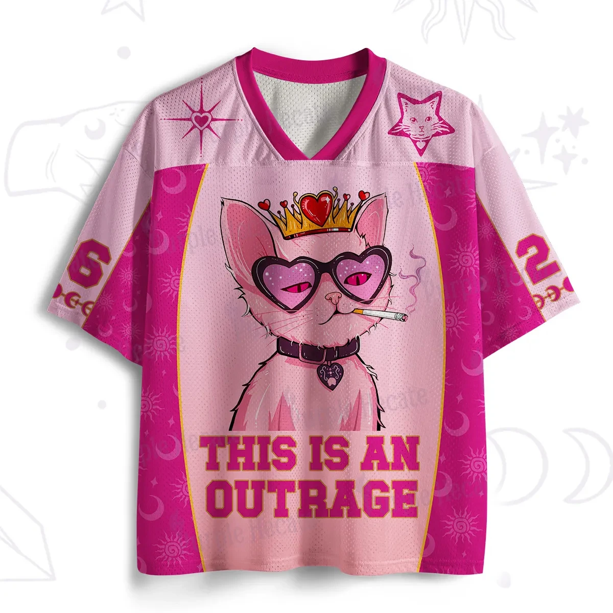 Pink Cat Smoking Queen T-shirt Fashionable Casual Sports Suits Both Men and Women As Well As Children and Families