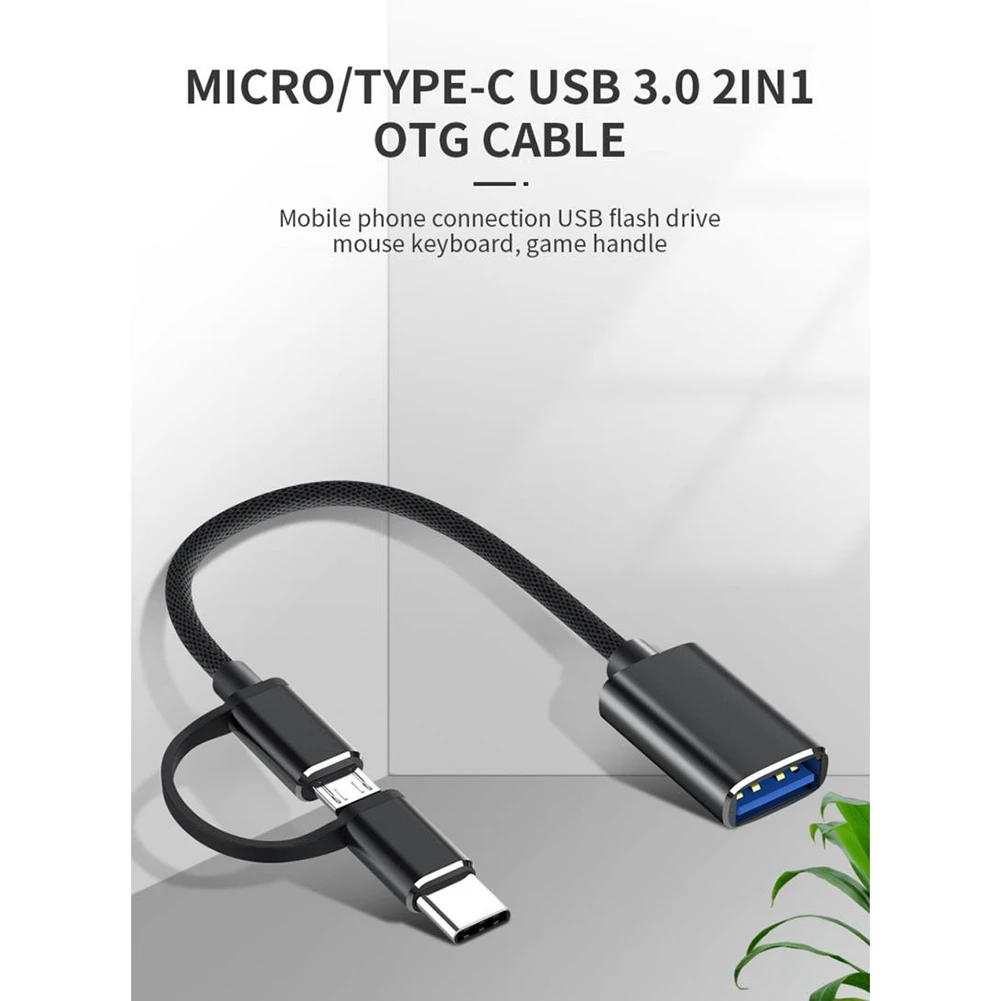 携帯電話用otgアダプターケーブル、usb 3.0インターフェースコンバーター、type-c micro-usbからusb 3.0、充電ケーブルライン-黒、2 in 1