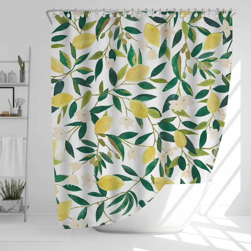 Modern Fresh Fruit lemon Bath Curtain Waterproof Fabric Shower Curtain With 12 Hooks Bathtub Screen for Bathroom Home Decorate