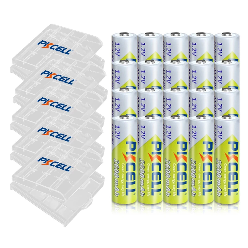 To 20Pcs Battery NIMH AA 2600Mah 1.2V 2A Ni-Mh aa Rechargeable Batteries AA Bateria Baterias + 5pcs Battery Hold Case Boxes