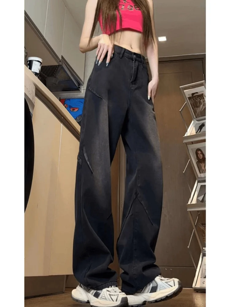 

Мужские широкие джинсы с подкладкой Fce Thi, американский модный брендовый дизайн, свободные повседневные брюки прямого кроя, молодежные джинсы