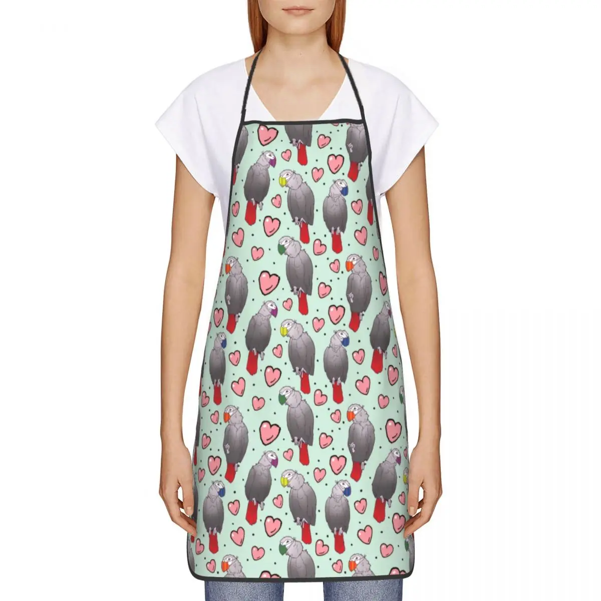 African Grey Parrot Apron Women Men Unisex Bib Cute Psittacine Birds Kitchen Cooking Tablier Cuisine Chef Gardening